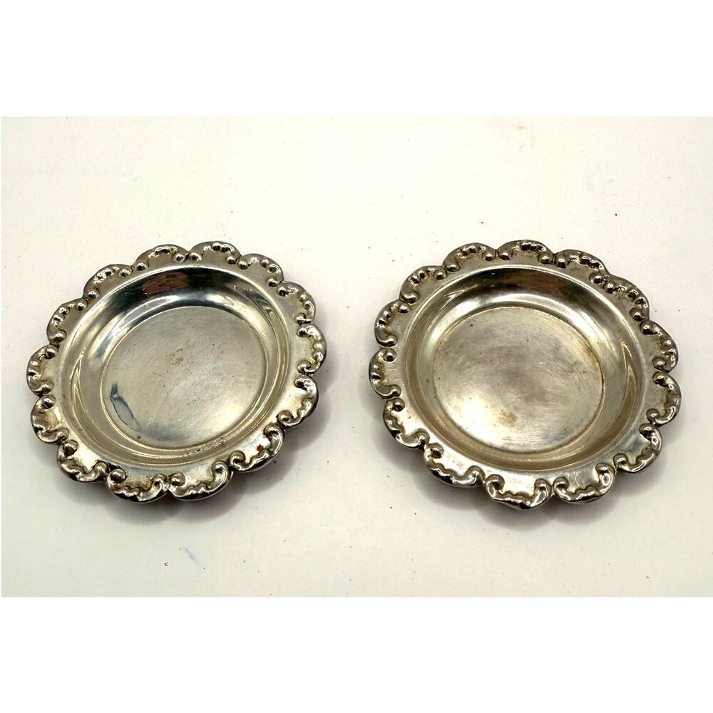 Vintage Pair Of Sterling Nut-Pin Dishes W/Scalloped Edge